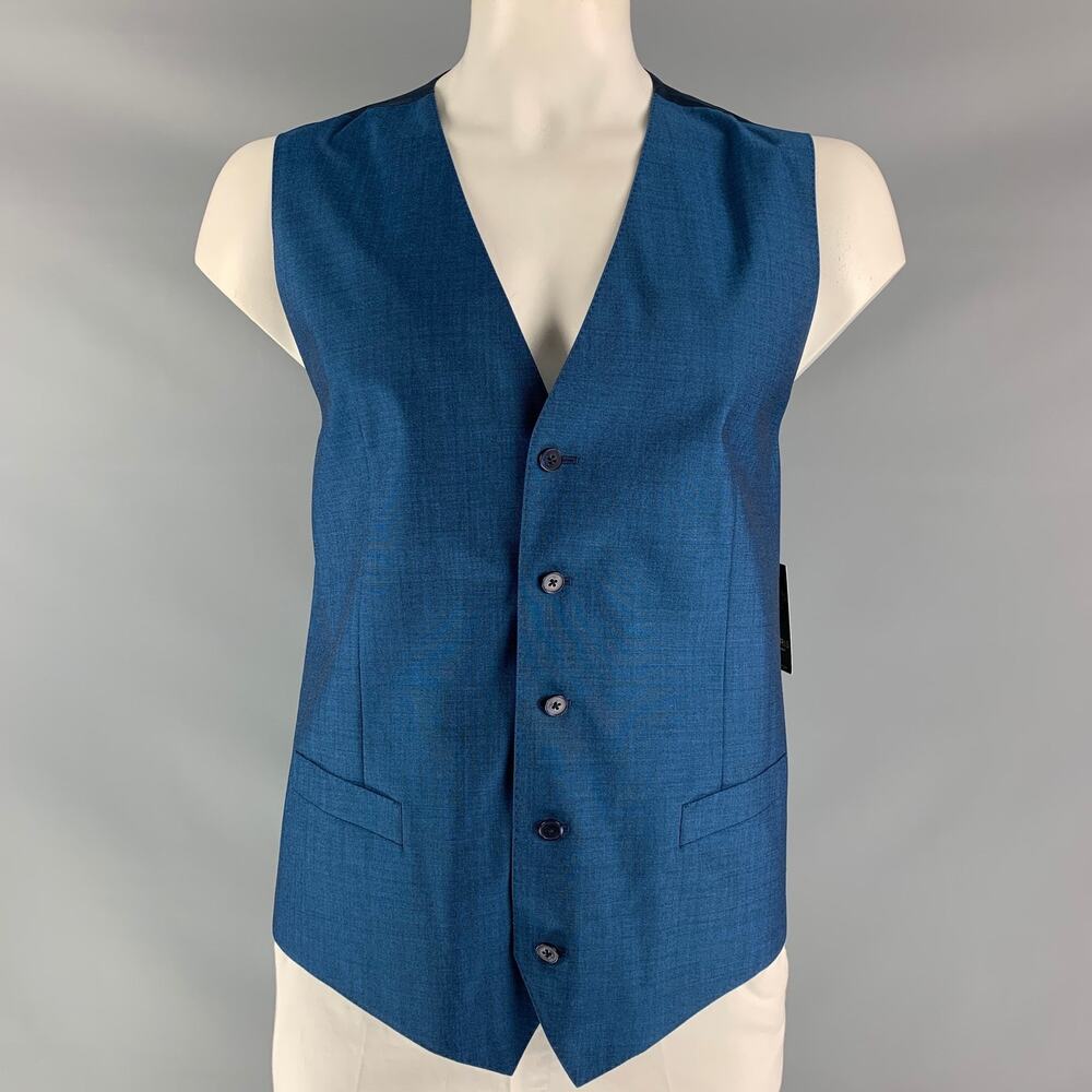 DOLCE & GABBANA Size 46 Solid Wool & Mohair Buttoned Blue Vest